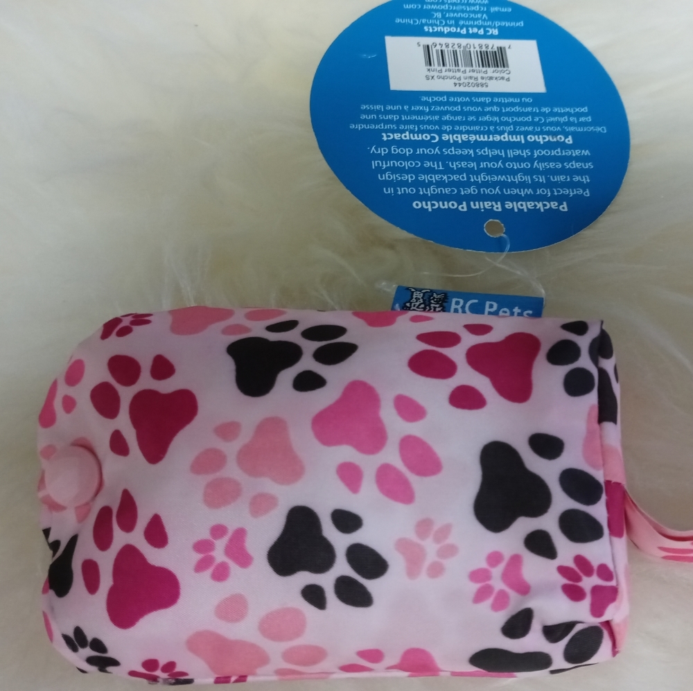 RC PET PRODUCTS, Packable Dog rain poncho, Pitter Patter Pink, Extra Small XS